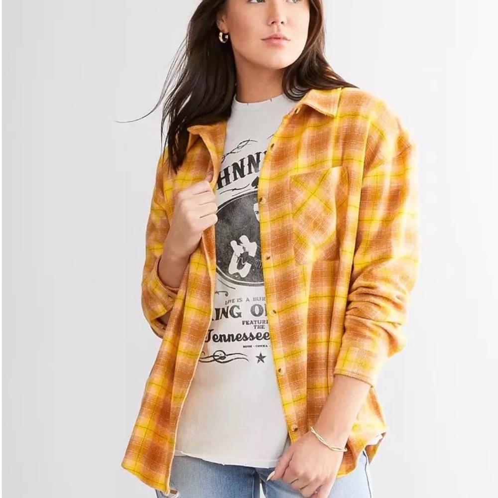 BKE Oversized Boyfriend Yellow Flannel - Size Medium